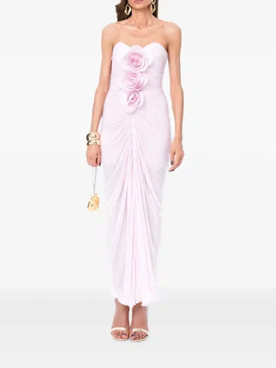 Ana Radu Floral-appliqué Ruched Maxi Dress In Pink