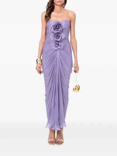 Ana Radu Floral-appliqué Ruched Maxi Dress In Purple