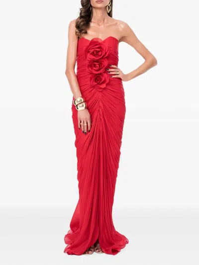 Ana Radu Floral-applique Ruched Maxi Dress In Red