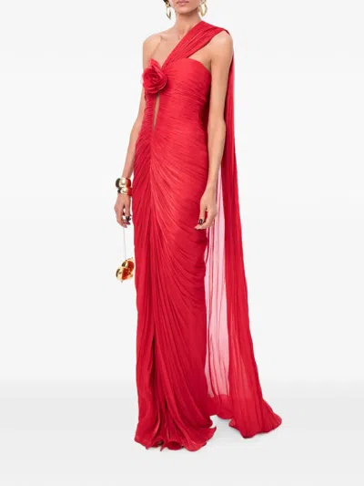 Ana Radu Floral-detail Draped Dress In Red