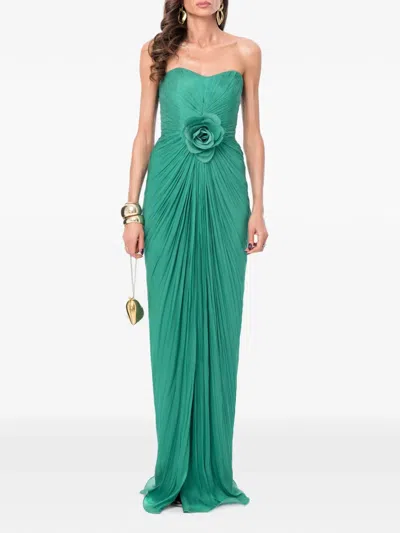 Ana Radu Floral-detail Pleated Maxi Dress In Green