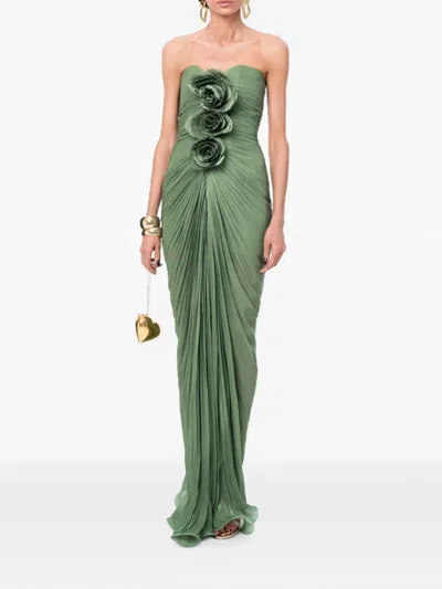 Ana Radu Floral-detail Ruched Maxi Dress In Green