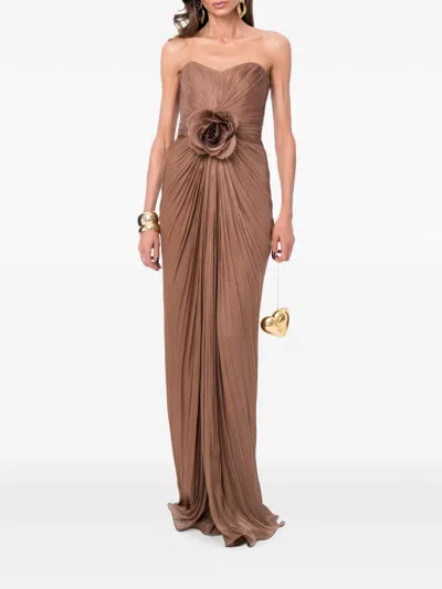 Ana Radu Floral-detail Strapless Maxi Dress In Brown