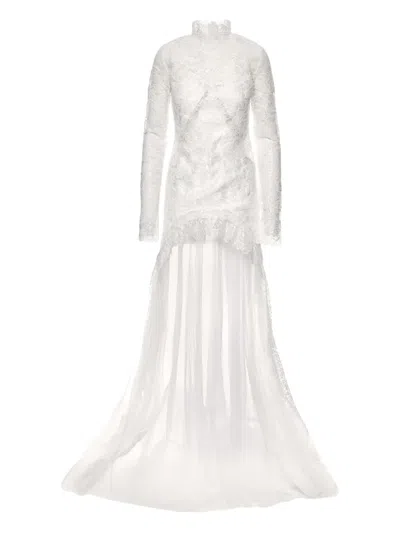 Ana Radu Lace-patterned Long-sleeve Gown In White