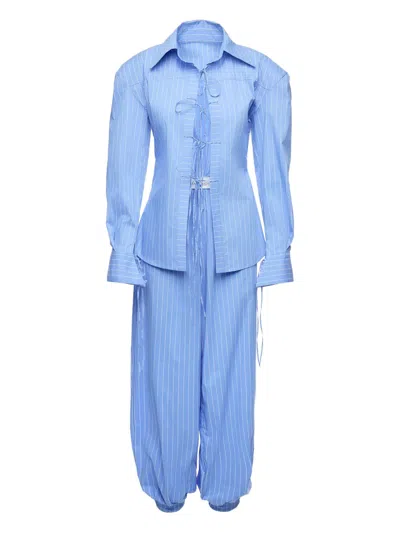 Ana Radu Lace-up Pinstripe Set In Blue