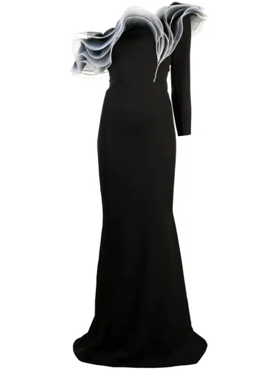 Ana Radu Layered-detail Asymmetric Gown In Black