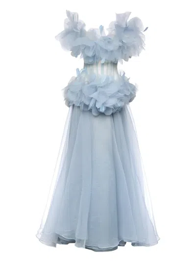 Ana Radu Layered-ruffles Corset Maxi Dress In Blue