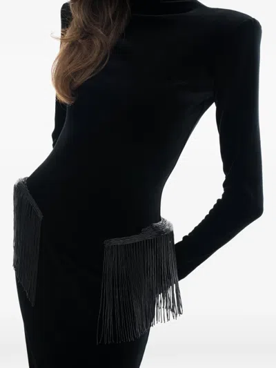 Ana Radu Long-sleeve Fringed Dress In Black