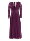 Ana Radu Long-sleeve Pleated Midi Dress In Purple