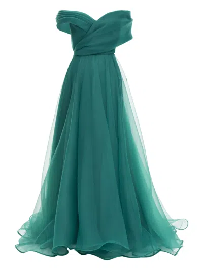 Ana Radu Off-shoulder Draped Gown In Green