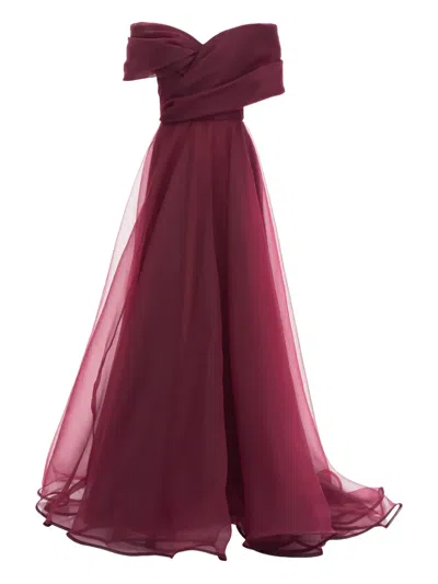 Ana Radu Off-shoulder Draped Gown In Red