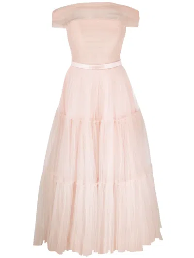 Ana Radu Off-shoulder Fluted Maxi Dress In Pink