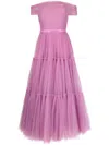 Ana Radu Off-shoulder Tiered Flared Gown In Purple