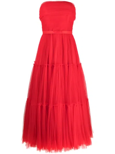 Ana Radu Scarf-detail Tulle Maxi Dress In Red