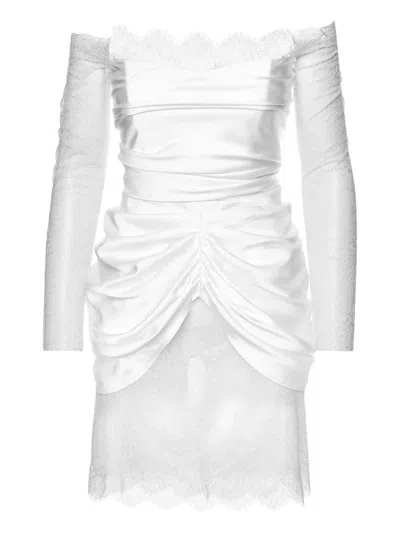 Ana Radu Off-shoulder Lace-embellished Minidress In White