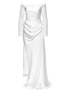 Ana Radu Off-shoulder Lace-sleeved Gown In White