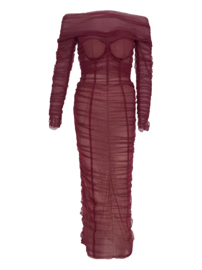 Ana Radu Off-shoulder Ruched Dress In Red