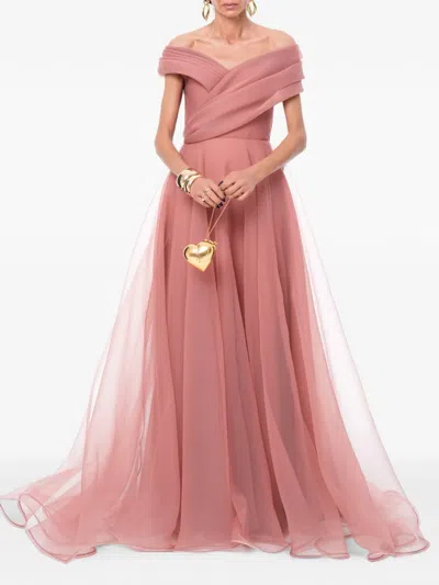 Ana Radu Off-shoulder Draped Maxi Dress In Pink