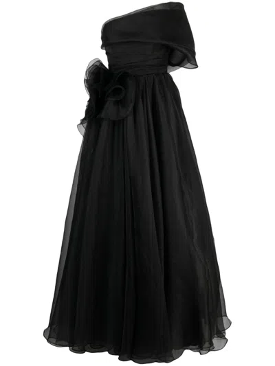Ana Radu One-shoulder Draped Maxi Dress In Black