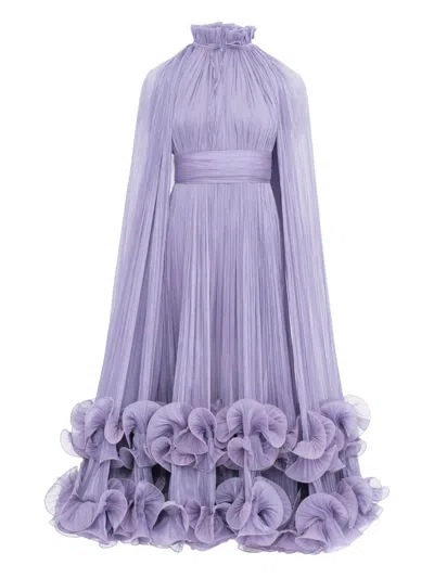 Ana Radu Pleated Cape Dress In Purple