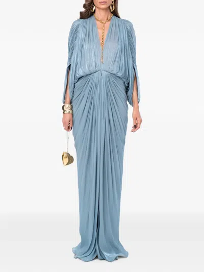 Ana Radu Plissé-effect Draped Maxi Dress In Blue
