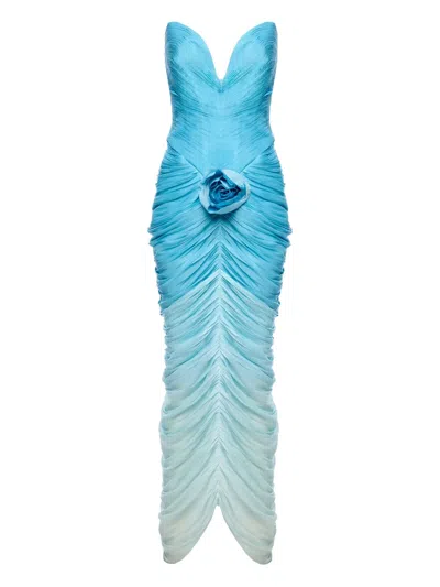 Ana Radu Rose-embellished Draped Dress In Blue