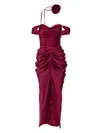 Ana Radu Rose-embellished Draped Dress In Red