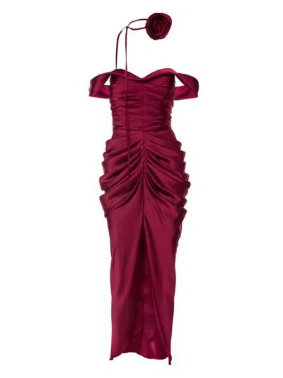 Ana Radu Rose-embellished Draped Dress In Red