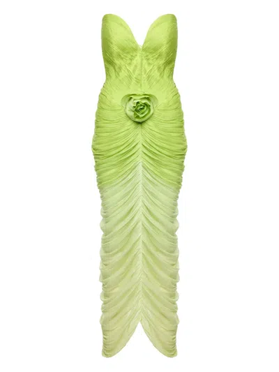 Ana Radu Rose-embellished Draped Maxi Dress In Green