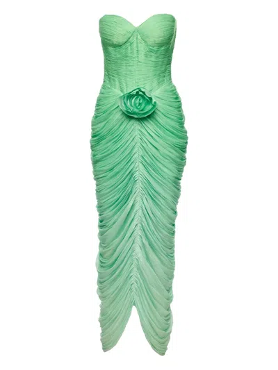 Ana Radu Rose-embellished Draped Maxi Dress In Green