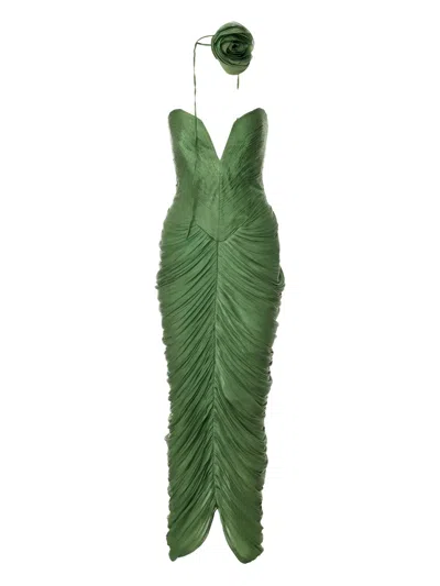 Ana Radu Rose-embellished Draped Midi Dress In Green