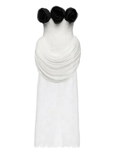 Ana Radu Rose-embellished Pleated Dress In White