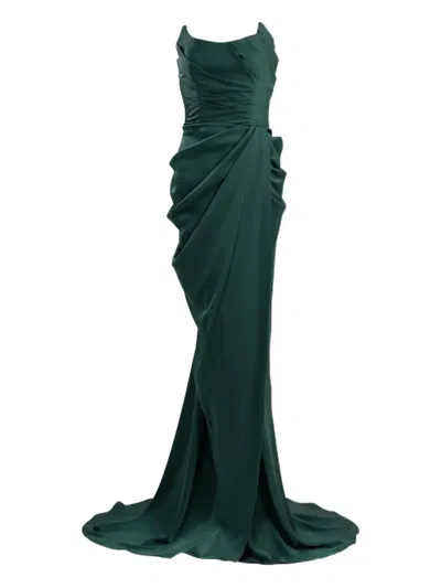 Ana Radu Ruched-detailed Strapless Maxi Dress In Green