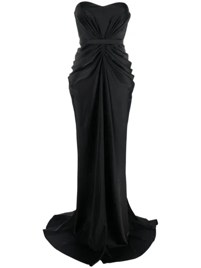 Ana Radu Ruched Strapless Gown In Black