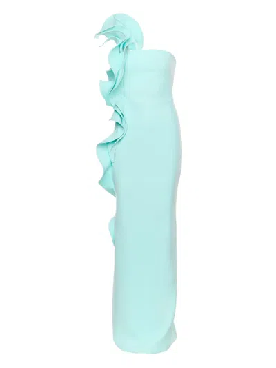 Ana Radu Ruffle-detail One-shoulder Maxi Dress In Blue