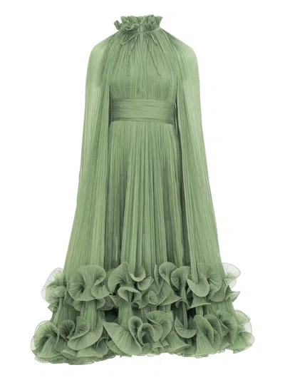 Ana Radu Ruffled Cape Dress In Green