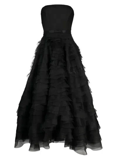 Ana Radu Ruffled Corset-style Midi Dress In Schwarz