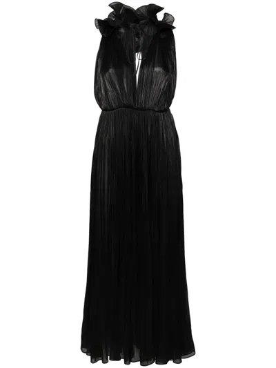 Ana Radu Ruffled-detail Plissé Gown In Black