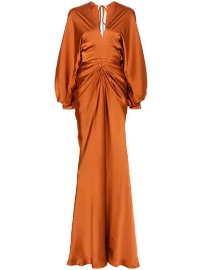 Ana Radu Satin Maxi Dress In Brown