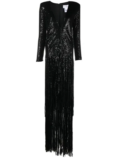 Ana Radu Sequin-embellished V-neck Maxi Dress In Black