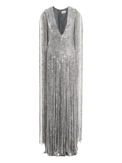 Ana Radu Sequin-embellishment Fringed Maxi Dress In Gray