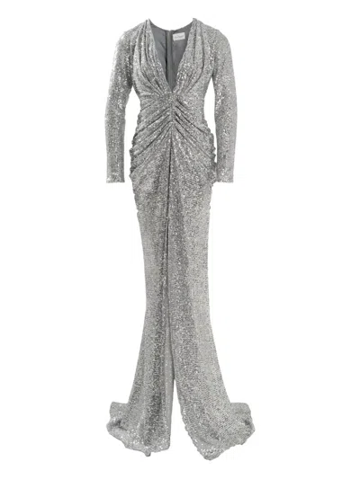 Ana Radu Sequin-embellishment Long-sleeve Maxi Dress In Silver