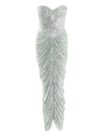 Ana Radu Sequin-embellishment Ruched Midi Dress In Silver