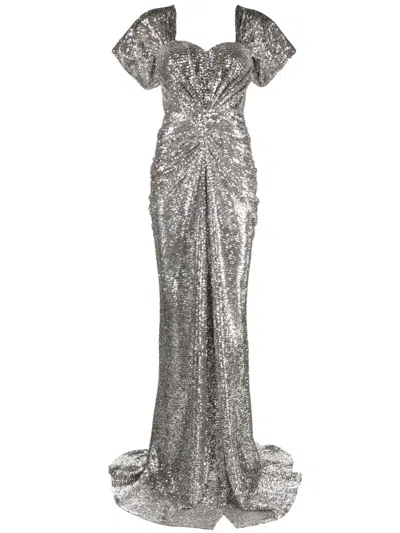 Ana Radu Sequined Sweetheart-neck Maxi Dress In Silver
