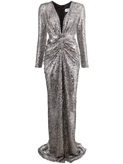 Ana Radu Sequined Trumpet Maxi Dress In Silver
