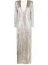 Ana Radu Sequinned Fringed Gown In Silver