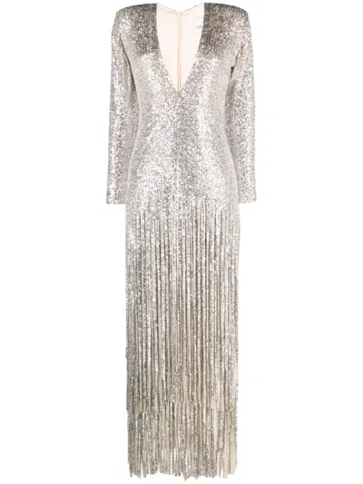 Ana Radu Sequinned Fringed Gown In Silver