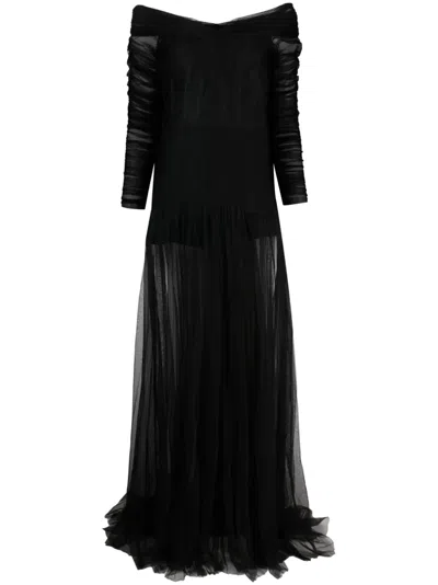 Ana Radu Sheer-overlay Off-shoulder Gown In Black