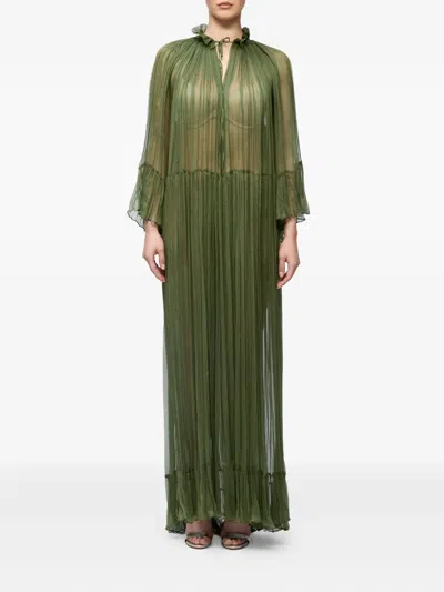 Ana Radu Sheer Pleated Maxi Dress