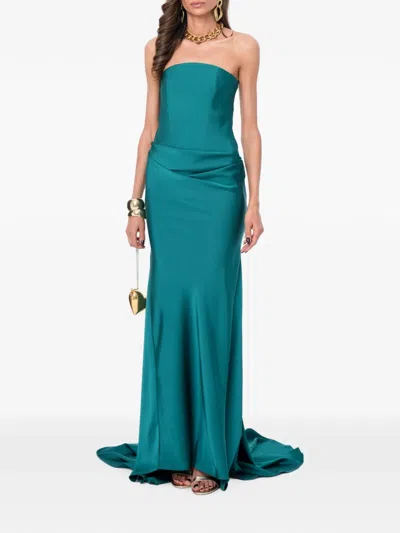 Ana Radu Strapless Draped Maxi Dress In Blue